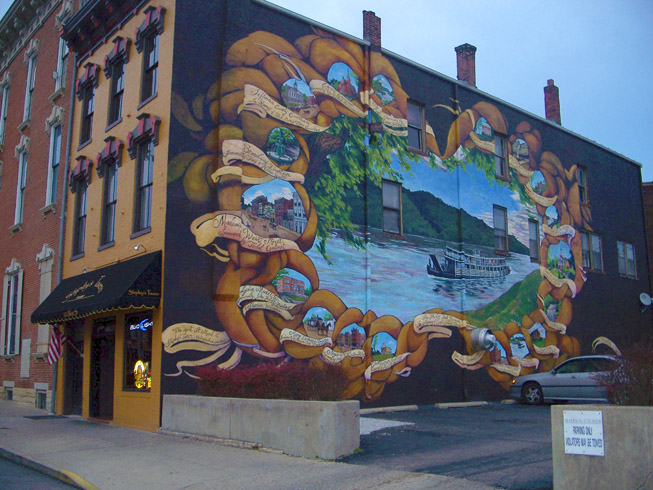 Picture of Shipley's Tavern and the West Street Mural, located in Madison Historic District, Downtown Madison Indiana by artist Tiffany Black.