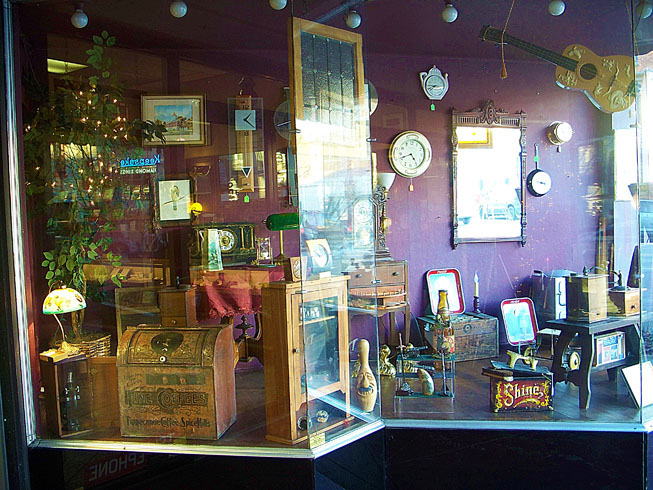 Gold-n-Treasures right side street view display case in Indiana’s Madison Historic District, 222 East Main Street, Madison Indiana 47250