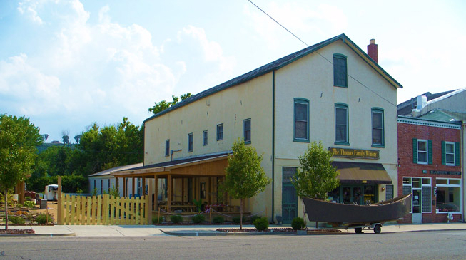 Street View of the Thomas Family Winery, Madison Historic District, Downtown Madison Indiana, Kentucky, Ohio River Town, 208 E. Second Street, Madison Indiana 47250, Winery in Southern Indiana.