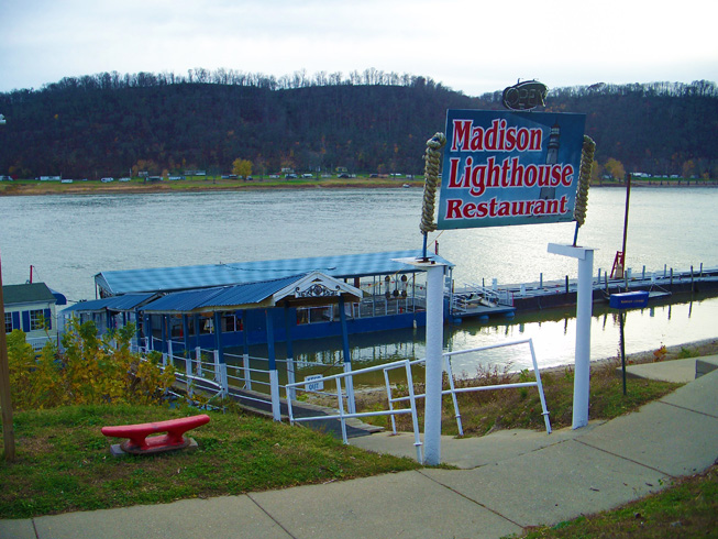 Madison Lighthouse Restaurant, floating on the Ohio River, located in downtown Madison Historic District, Indiana.